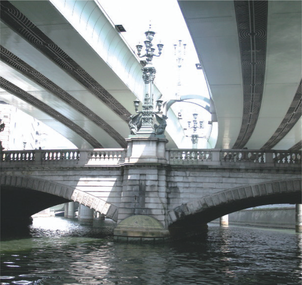 Nihonbashi River and bridge covered by the highway