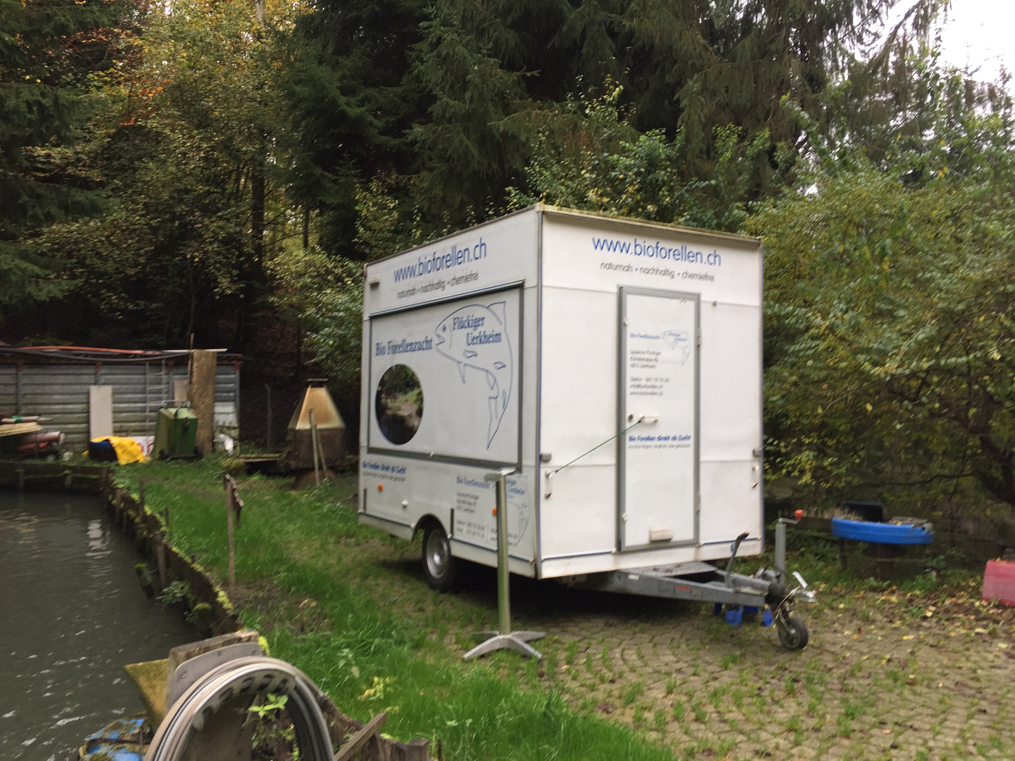 Trailer used to sale trout fish at the market